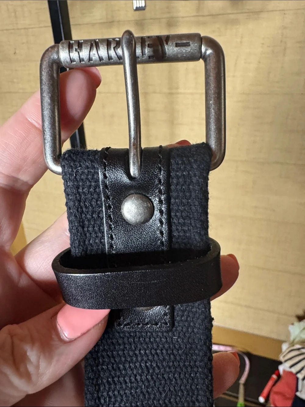 Harley-Davidson Bad Manners Black Canvas Leather Trim Belt Size 34